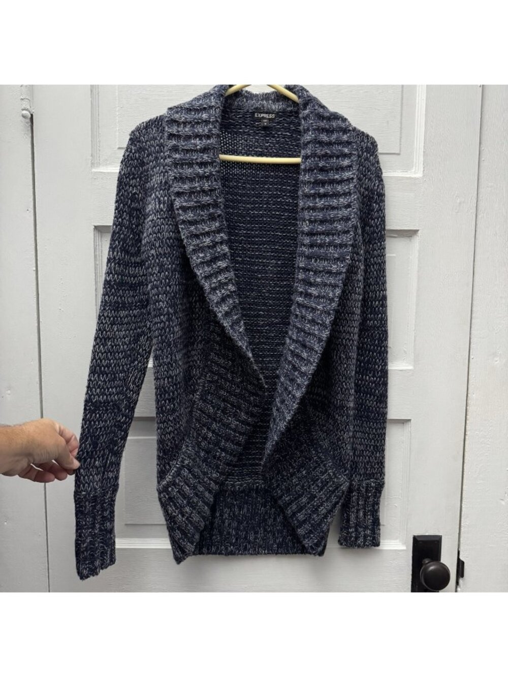 Express Wool Blend Cashmere Open Front Shawl Collar Cardigan Gray Blue Size S